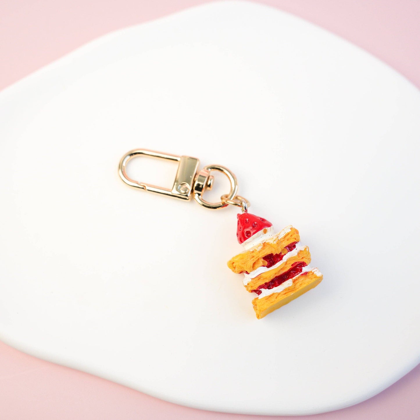 Strawberry Cake Keychain | Miniature Strawberry Shortcake Key Chain | Dessert Keyring | Cute Accessories Gift