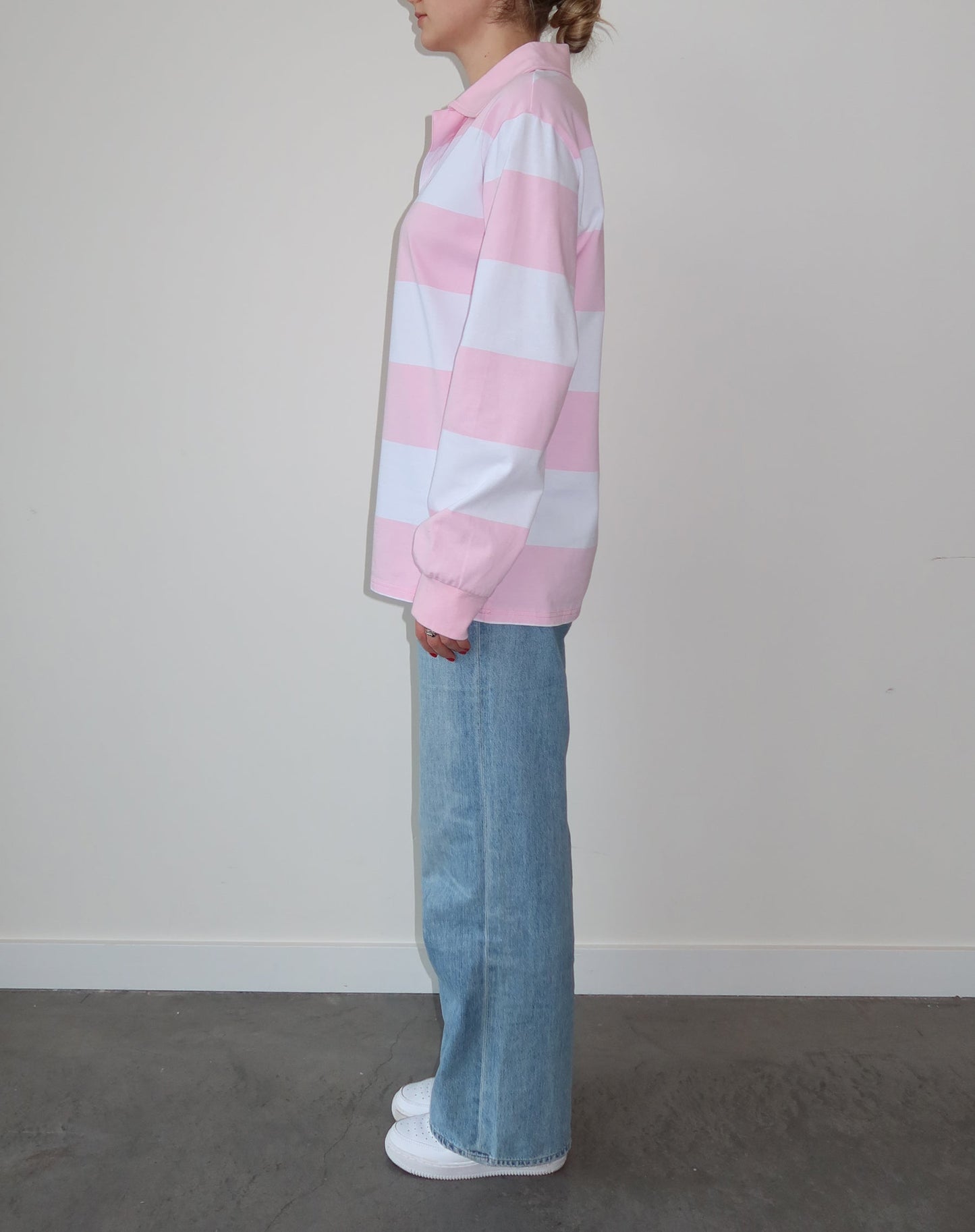 Brunette The Label- The "HEART" Striped Rugby Shirt | Baby Pink & White