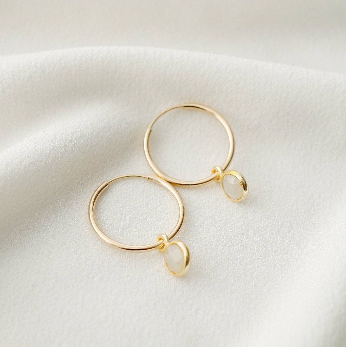 Hunter and Trove- Moonstone 14K Gold fill Gold Hoop Earrings (Valais)