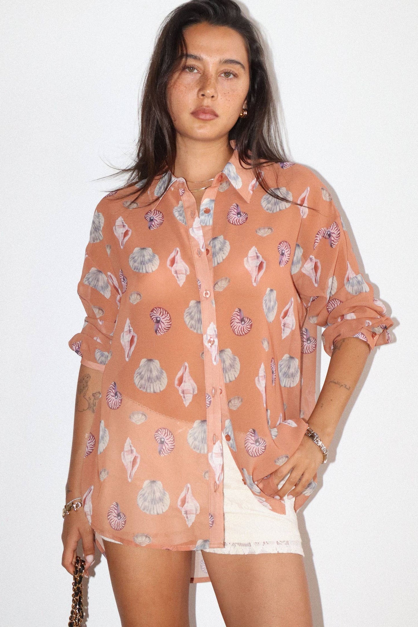 Seashell Print Button Down Shirt