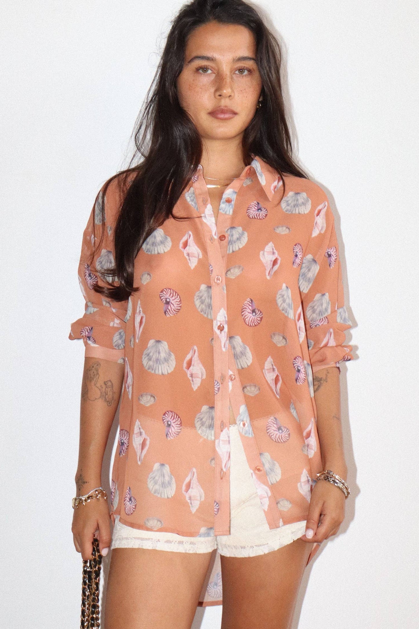 Seashell Print Button Down Shirt