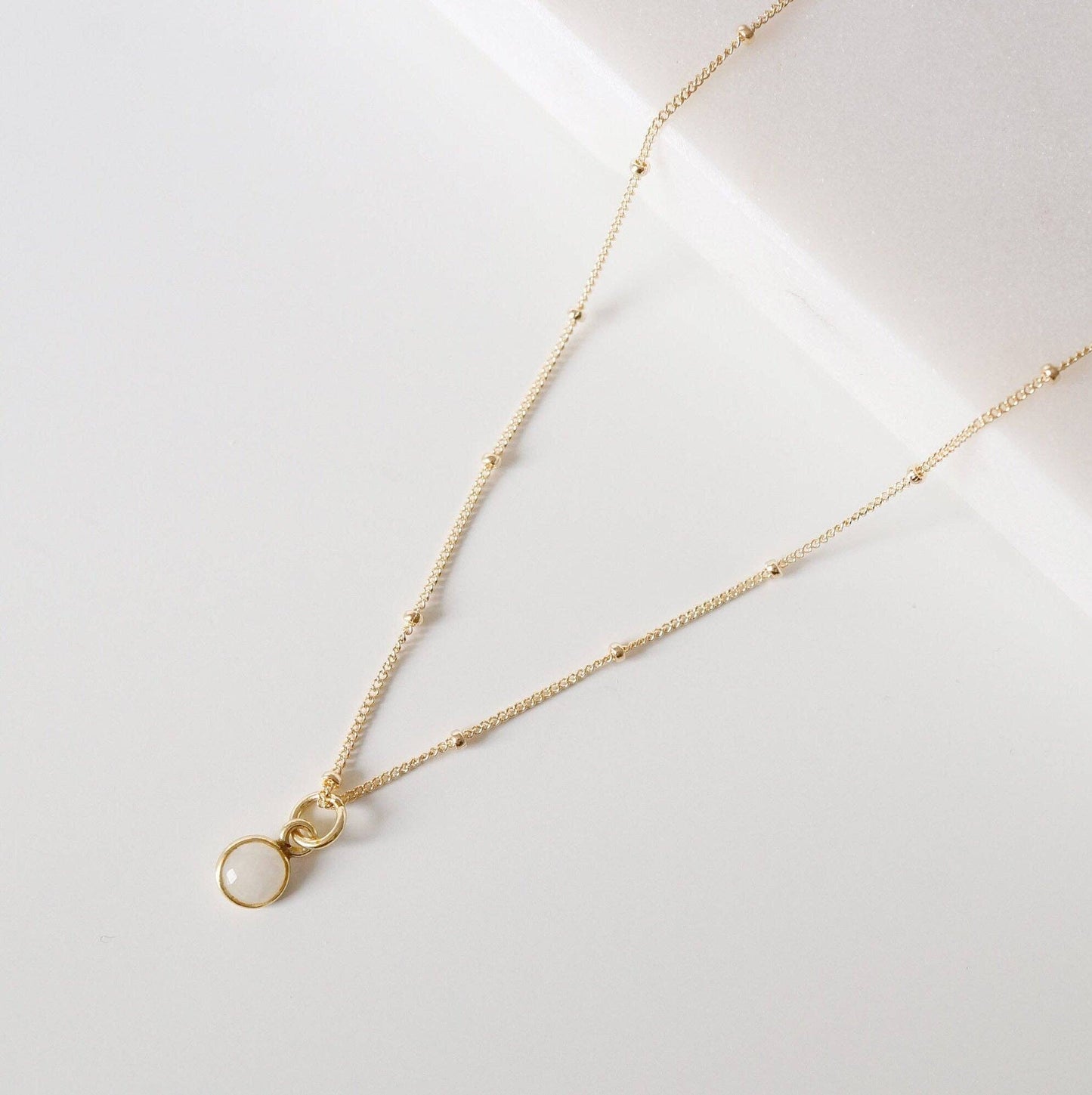 Hunter and Trove- Tiny moonstone Gem on 14K Gold Fill Necklace (Cira)