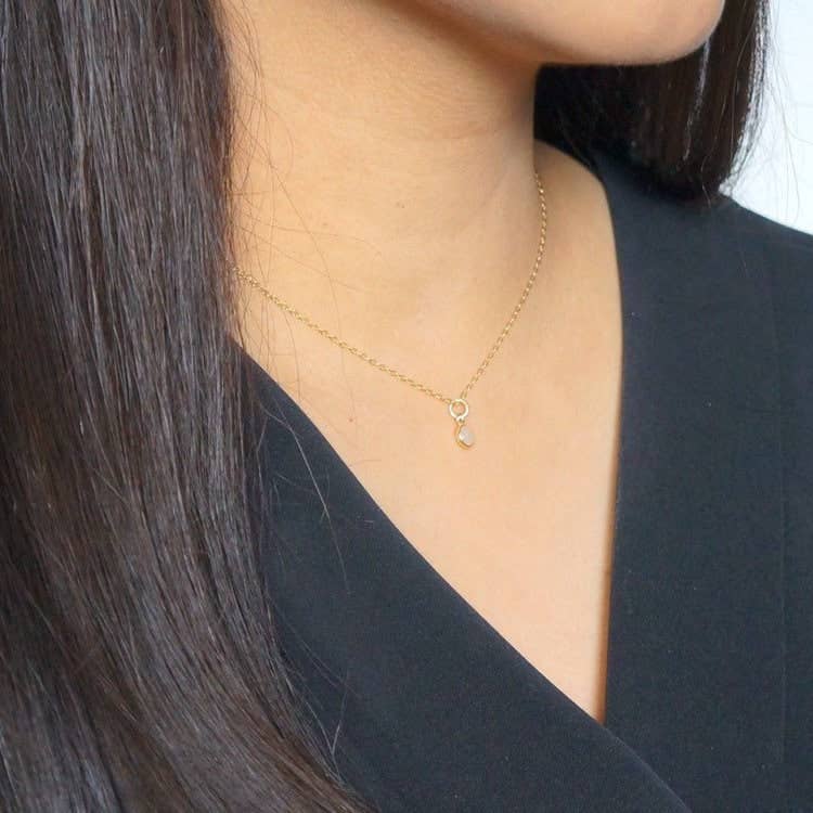 Hunter and Trove- Tiny moonstone Gem on 14K Gold Fill Necklace (Cira)