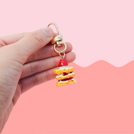 Strawberry Cake Keychain | Miniature Strawberry Shortcake Key Chain | Dessert Keyring | Cute Accessories Gift