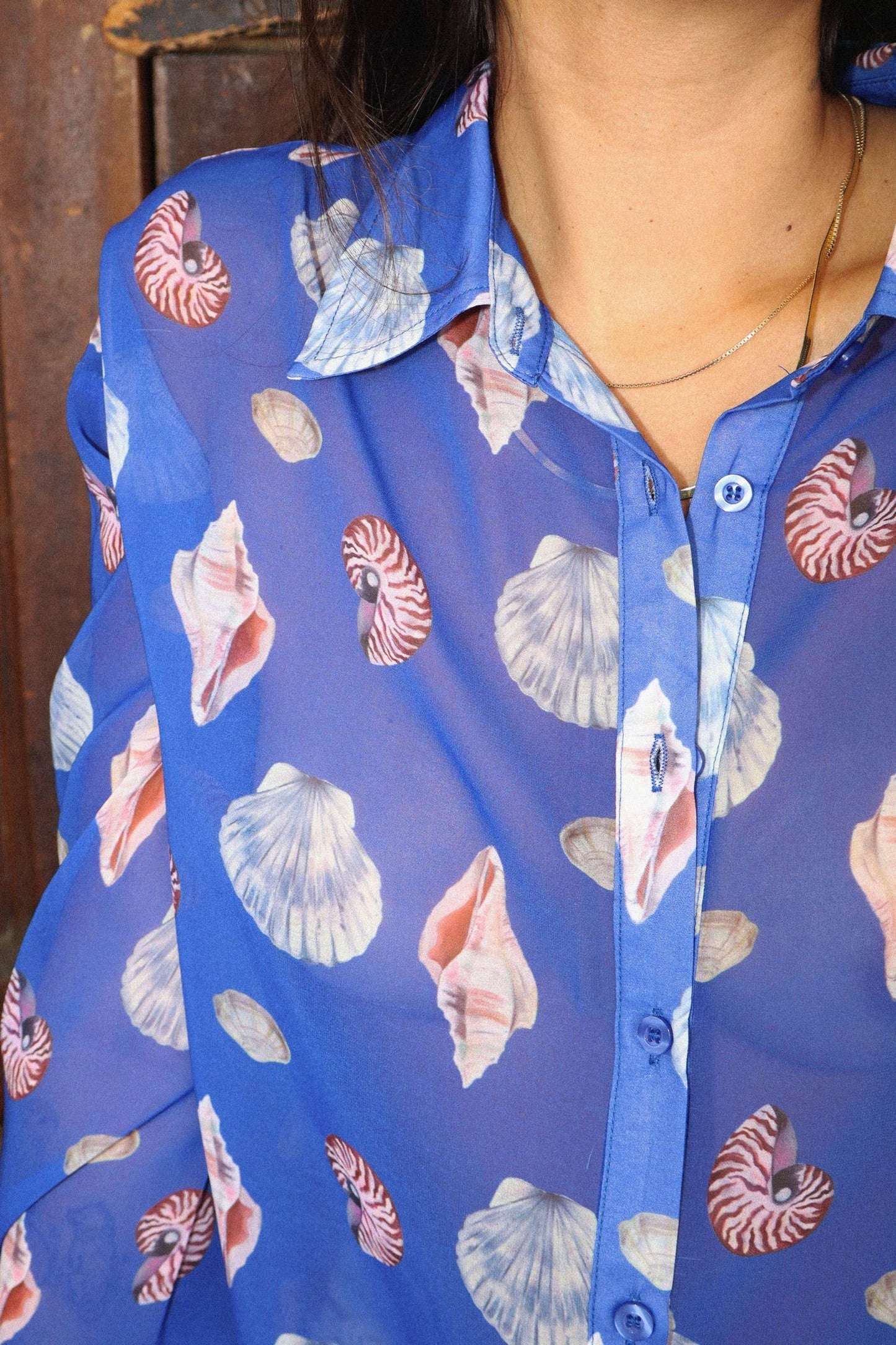 Seashell Print Button Down Shirt
