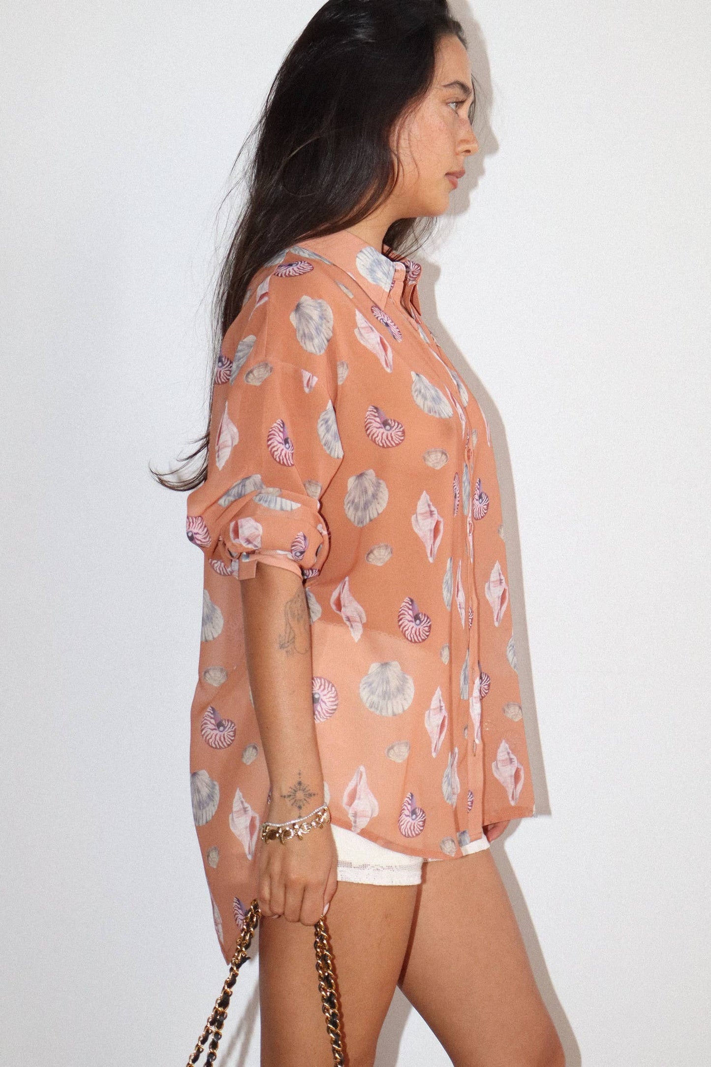 Seashell Print Button Down Shirt