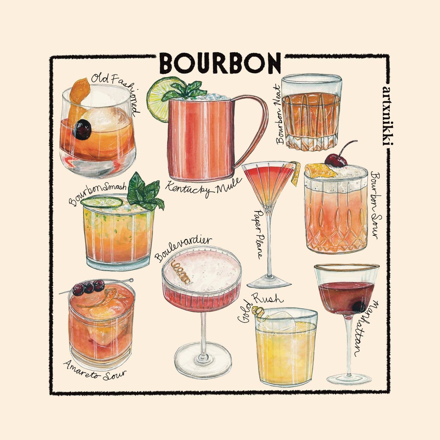 Classic Bourbon Cocktail Coaster Set of 4