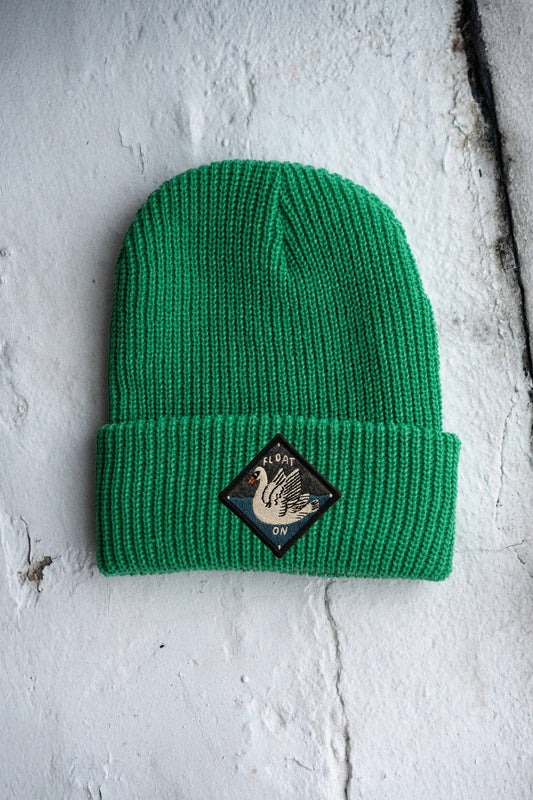 Float On Patched Shaker Stitch Beanie | Green Swan Beanie