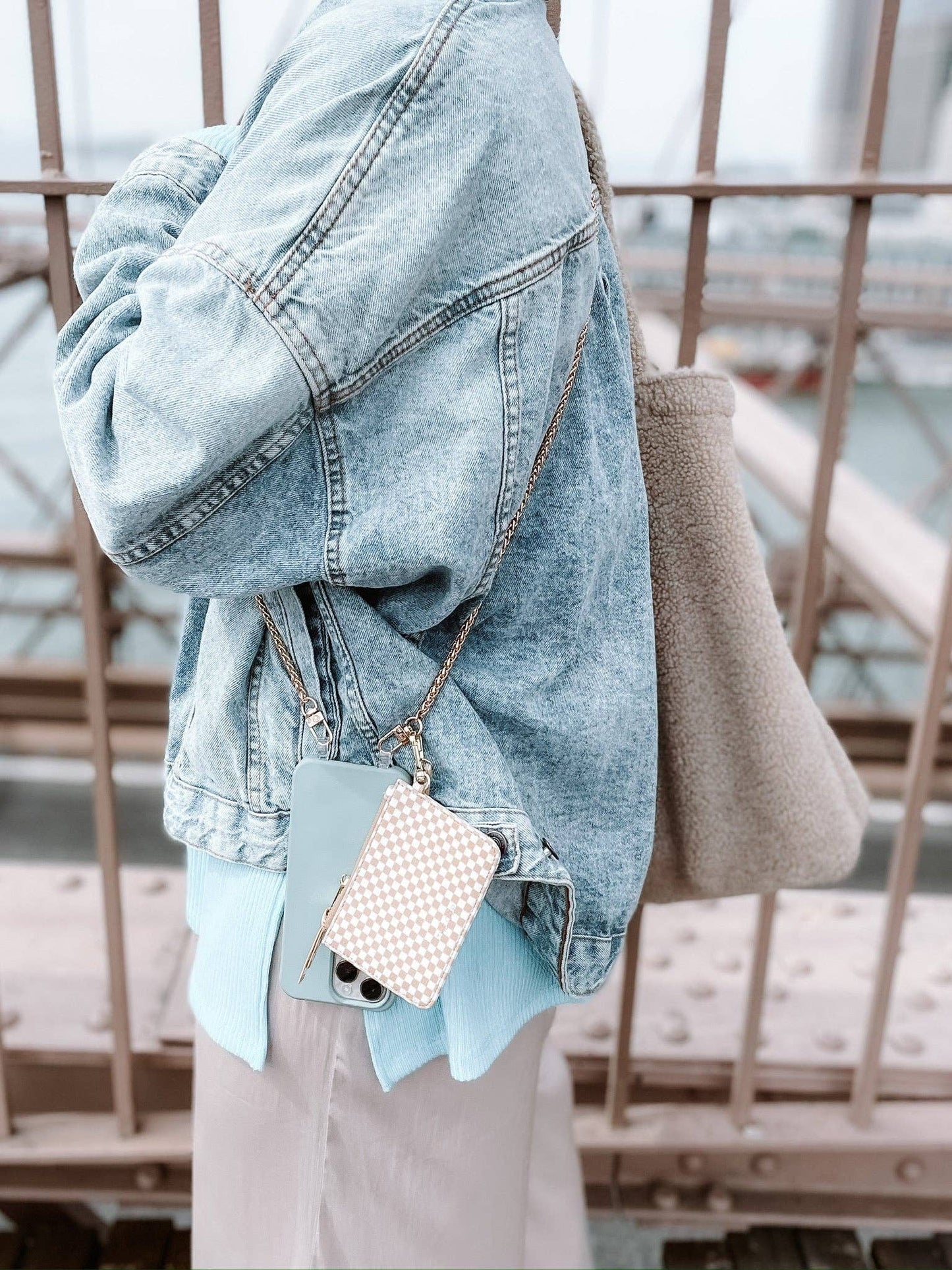 The Caep Beige Checkered Snap Wallet (RFID)