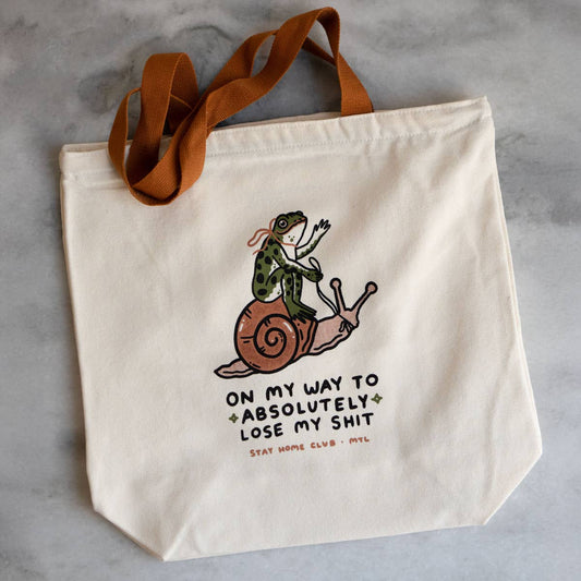 On my way to absolutely Lose my Shit Big Zip Tote  | Huge Zippered Canvas Tote - stay home club