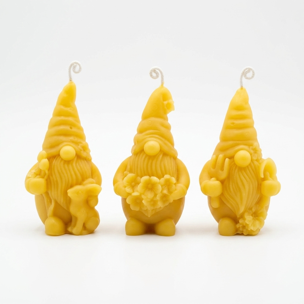 Gnome Candles / Springtime Trio / 100% Beeswax/