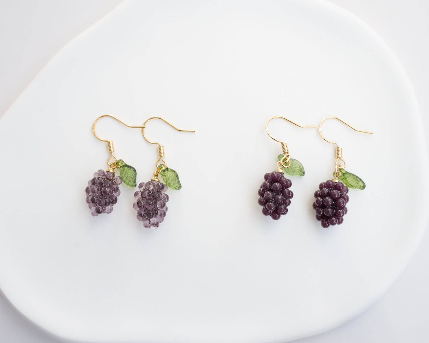 Grape Dangle Earrings | Aesthetic Jewellery | Miniature Fruit Jewelry | 18k Gold Drop Earrings | Gift for Her | Cute Earrings for Friends