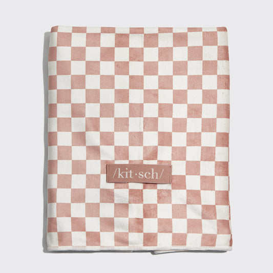 Kitsch | Extra Large Quick-Dry Hair Towel Wrap | Terracotta Checker