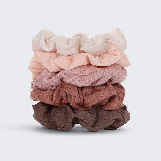 Kitsch- Assorted Textured Scrunchies 5pc Set - Terracotta