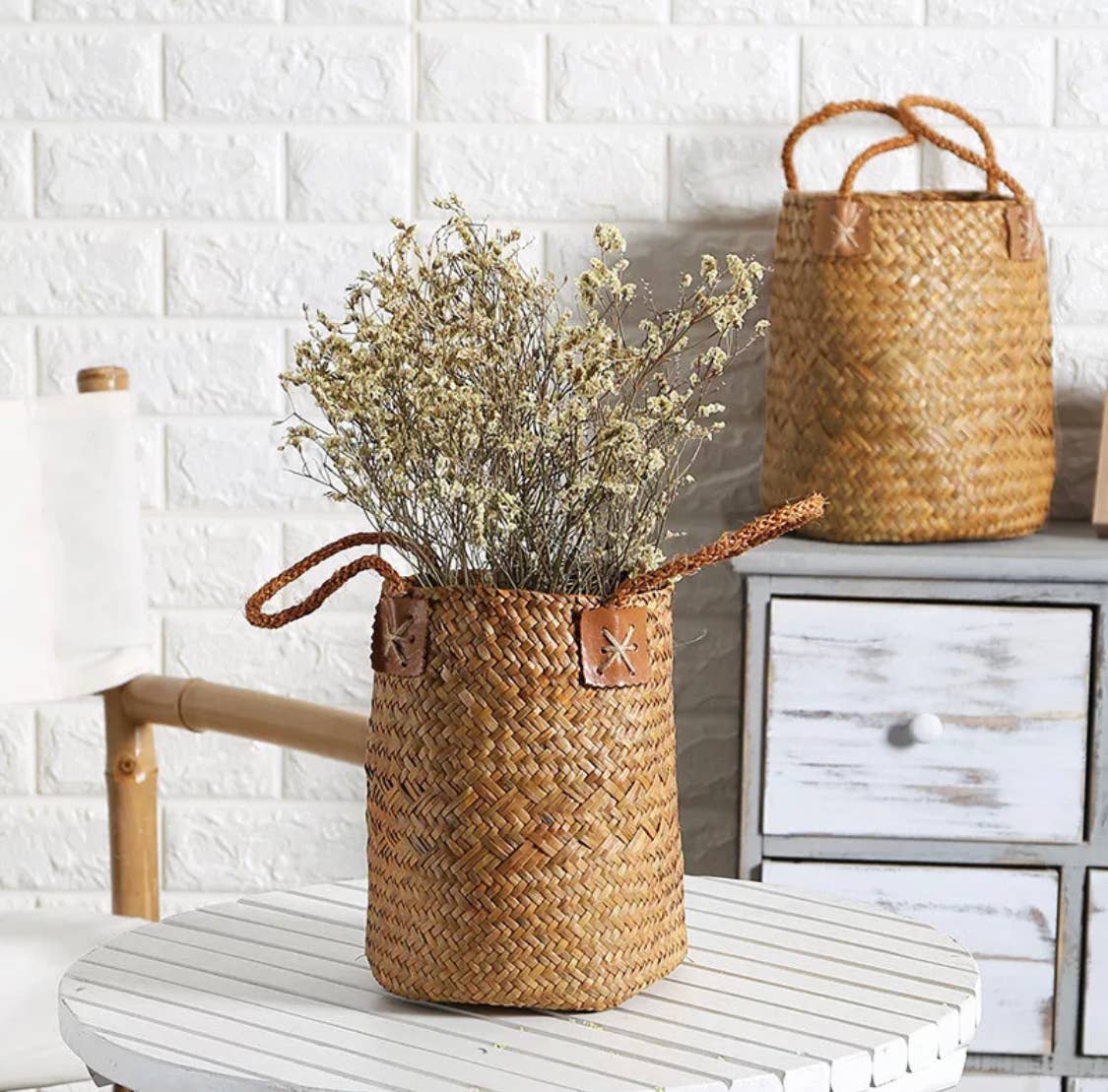 Seagrass woven boho storage flower basket (large)
