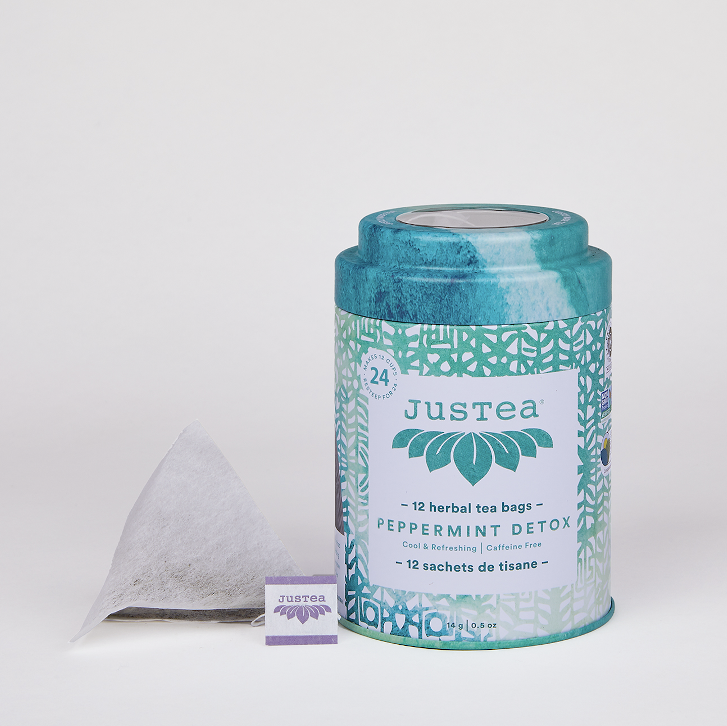 JusTea - Peppermint Detox Tea Bag Tin - Organic Fair-Trade Herbal Tea